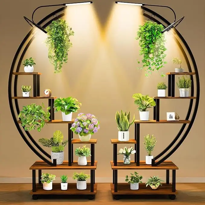 Steel and wood structure indoor flower stand flower pot rack household floor-to-ceiling multi-layer flower stand
