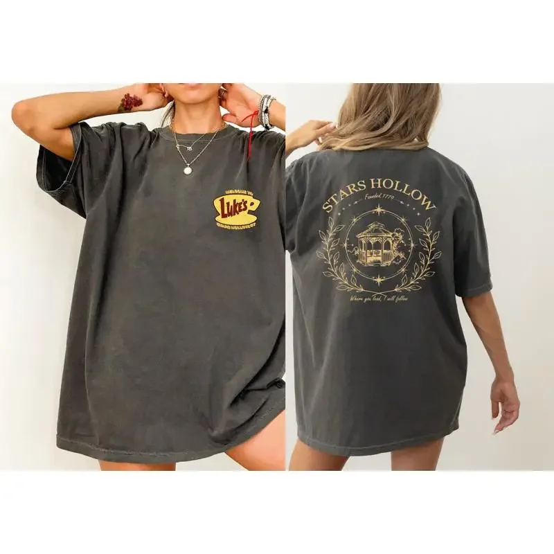 Stars Hollow  T Shirt Where You Lead I Will Follow Back and Front Lukes Diner LS796