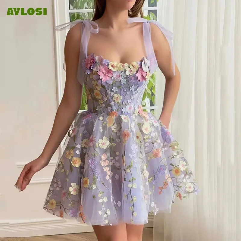 

2024 Women Party Dresse Embroidered Flower Lace Sleeveless A-line Skirt Fairycore Birthday Dress for Women Vestidos De Fiesta