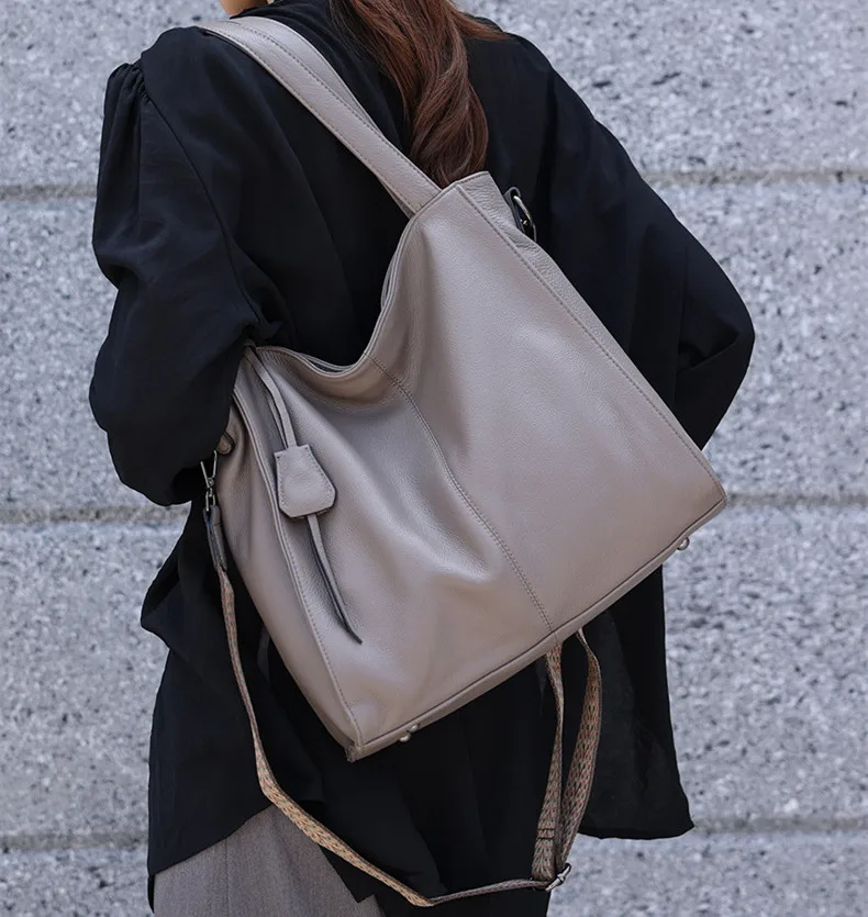 

Fashion Genuine Leather Tote Bags For Women 2024 New Solid Color Commuter Shoulder Crossbody Bag Soft Cowhide Ladies Handbags