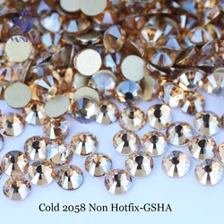 YANRUO 2058NoHF GSHA Non Hot fix Rhinestone Flatback Crystals Nail Glass Stones Glue-On Gold Strass For Clothes