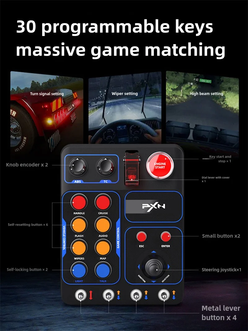 

PXN CB1 Simulation Racing Central Control Box Multifunctional Key Control Box RGB For EURO Truck Simulator Racing Game Accessory
