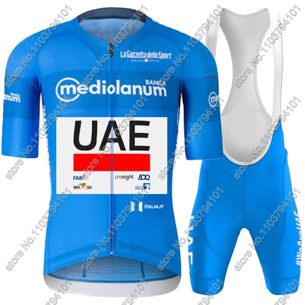 UAE Cycling Jersey 2024 Set Short Sleeve Blue Pink Clothing Road Bike Shirts Suit Bicycle Bib Shorts MTB Wear Maillot Ropa