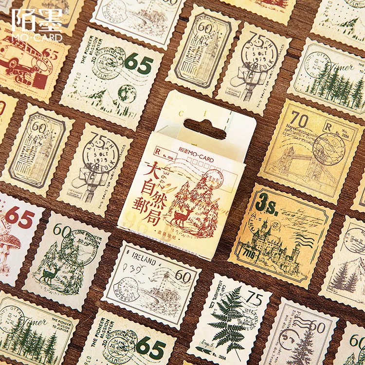 45pcs/lot Vintage Number Stamp Stickers Journal Travel Small Stickers Leaves Forest Label Planner Album Scrapbooking Stationery