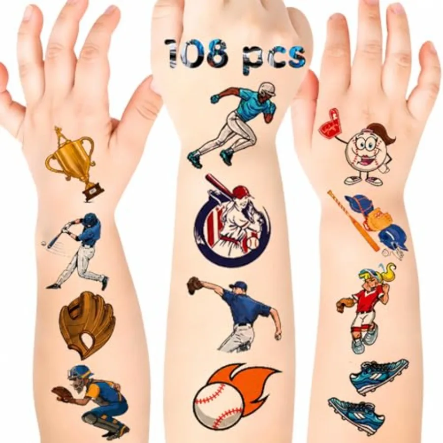 

Limited-time special offer 08 Pcs Baseball Temporary Tattoos for Boys, Sports Theme Party Favors Decorations, Waterproof Fake T