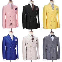 Cenne Des Graoom New Men Suits Winter Jackets Double Breasted Tailor-Made 2 Pieces Gold Button Blazer Pant Wedding Costume Homme