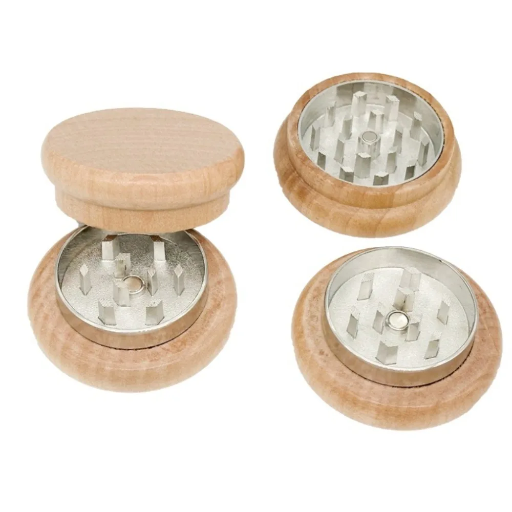 

53mm Wood Grain Metal Card Slot 2 Layer Manual Magnetic Tobacco Grinder Smoking Accessory Holiday Gift