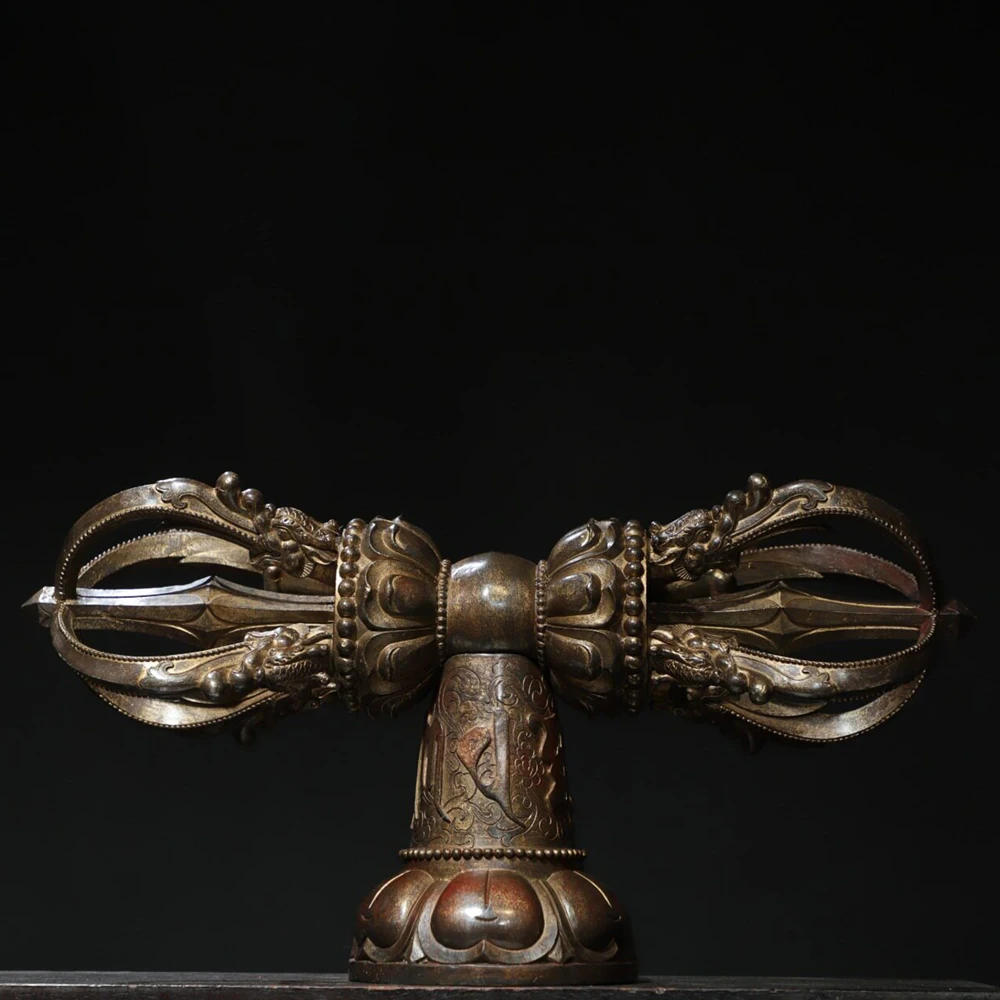 Pure Copper Antique Vajra Dorje Ritual Ornament Home Altar Desktop Decor Feng Shui Gift