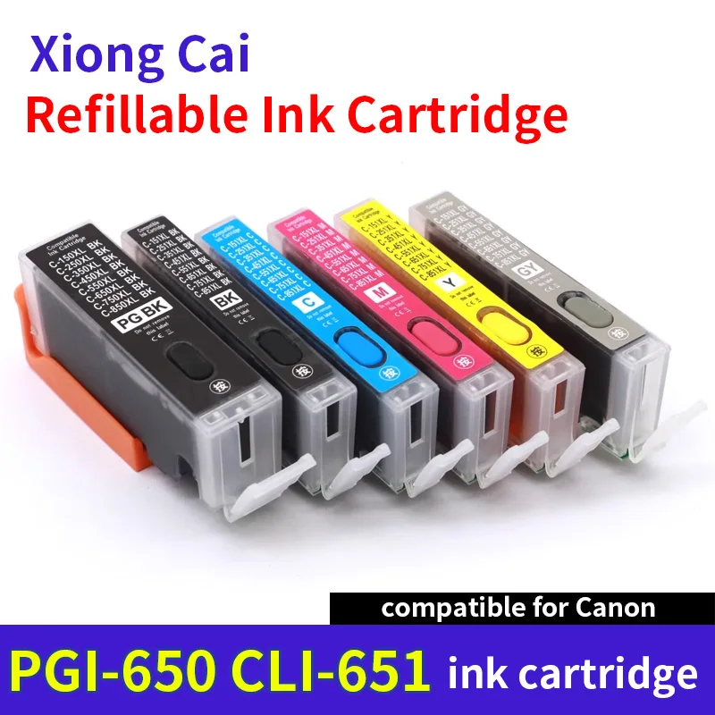 5PCS PGI-650 CLI-651 with ARC chip for canon IP7260 MG5460 MG5560 MG6460 MX726 MX926 IX6860 refillable ink cartridge PGI650