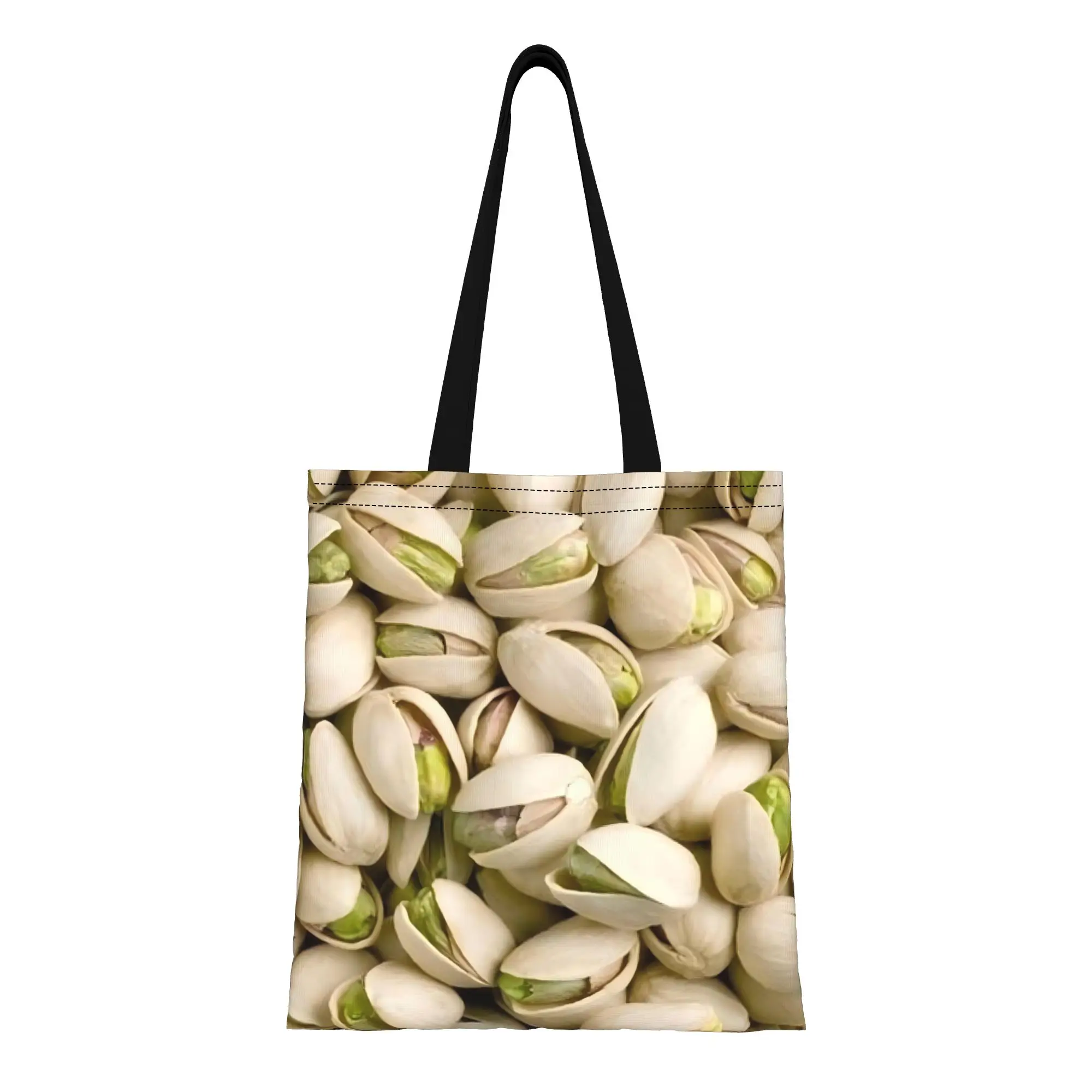 Bolsa de tela con estampado de pistachos en plan cerrado, perfecta para compras, bolsos de mano para mujer