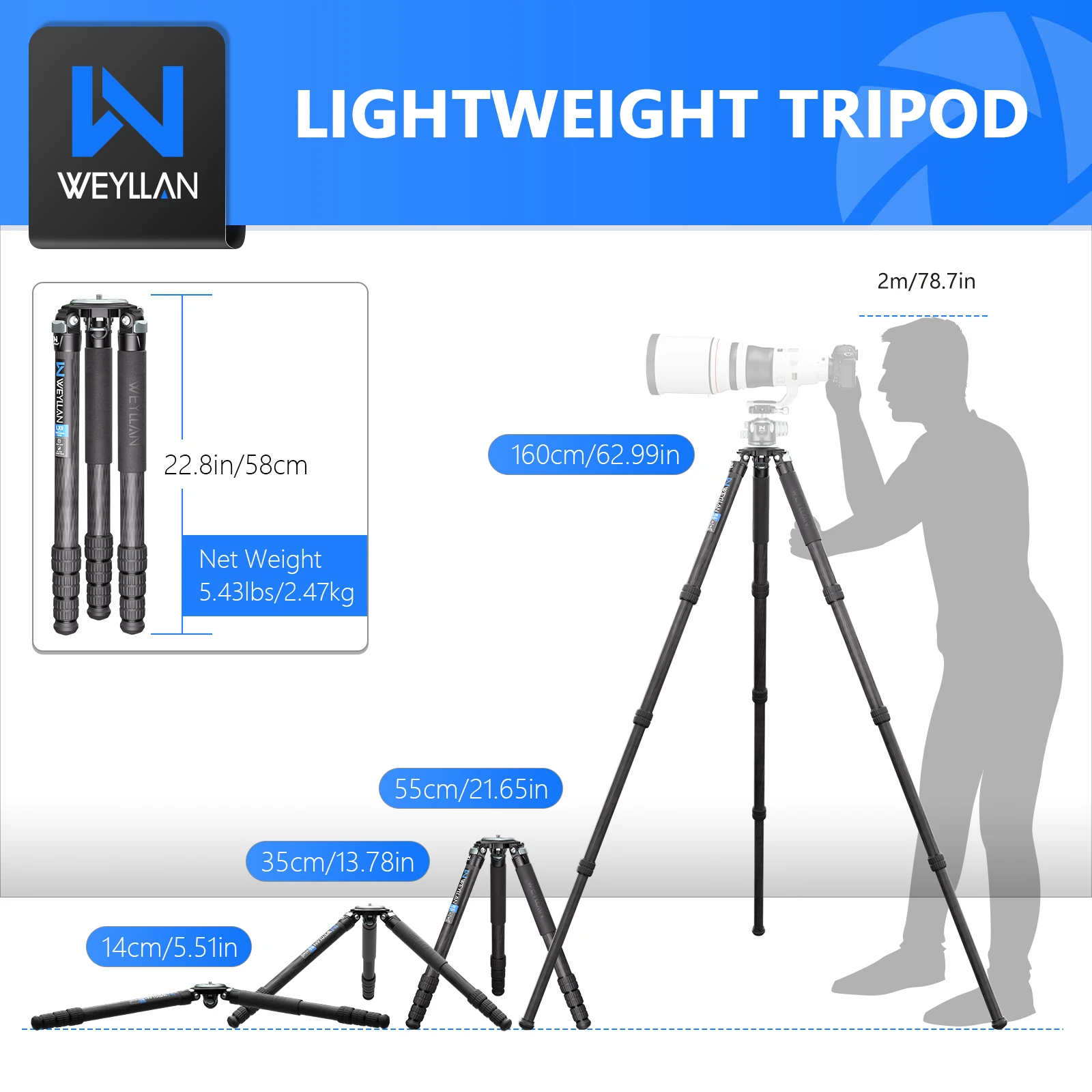 Weyllan LX9 Professional Heavy Duty Carbon Fiber Tripod for DSLR Camera 10 Layers 40mm Max Tube Ultra Stable 75mm Bowl Adapter