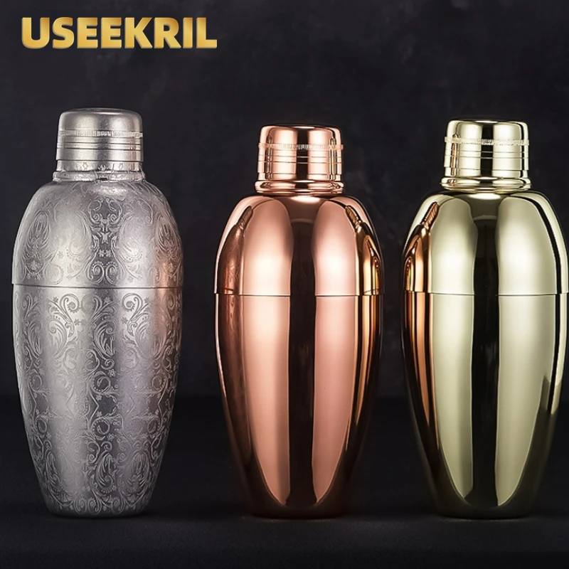 500ml Carven Engraving Vintage Cocktail Shaker Bar Shaker Stainless Steel Cocktail Boston Shaker For Bar Party Home Bar Tool