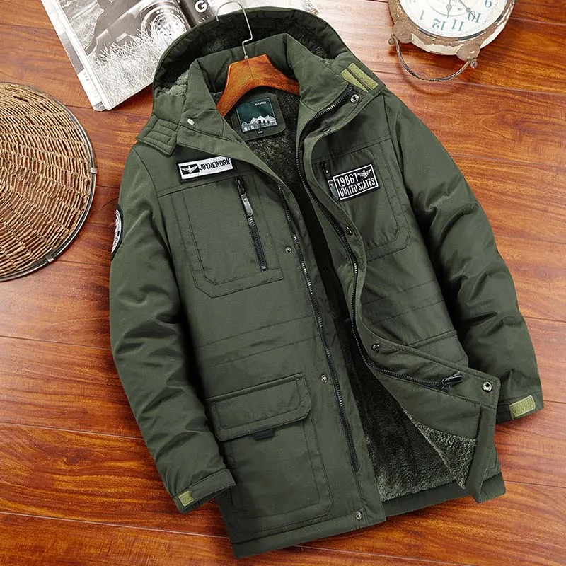 

Men Added Velvet Winter Cotton Parkas Men Thickened Cold Resistant Parkas Clothing Green Parka Man Military Long Winter Parka