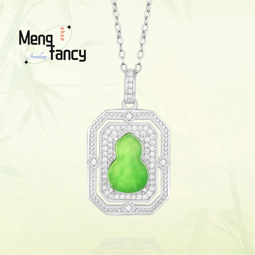 

Natural Apple Green Old Material Hetian Jade Gourd S925 Silver Inlaid Genuine Pendant High-grade Popular Luxury Fashion Jewelry