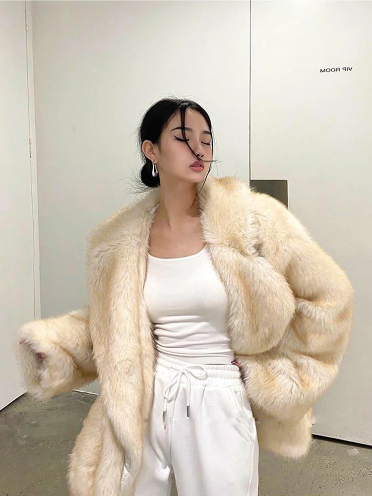 Mumaroho 2024 Winter Autumn Women Faux Fur Jacket Coat Solid Khaki Long Sleeve Tops Warm Outwear Coat For Women
