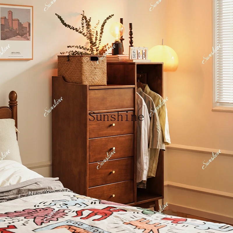 Nordic solid wood chest with hanger, simple modern bedroom, multi-functional storage  FT