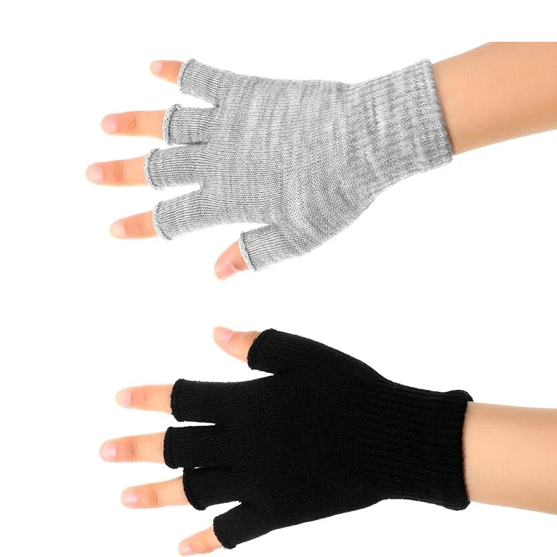 

2PCS/LOT Knitted Unisex Half Finger Gloves Mittens Women Men Solid Color Autumn Winter Outdoor Warm Touchscreen Cycling Gloves