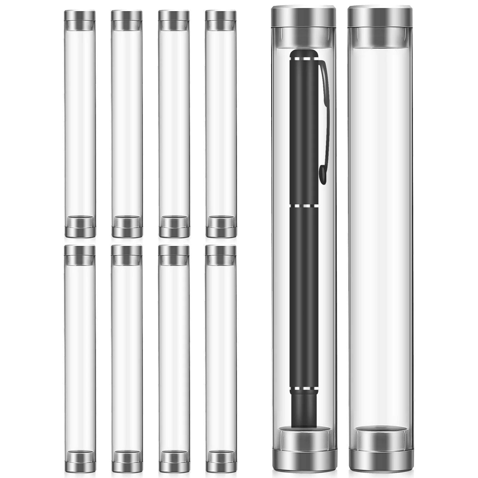10 pcs Acrylic Pen Cases Cylindrical Containers for Single Pen Storage Display Suitable Most Pens Desk Organization
