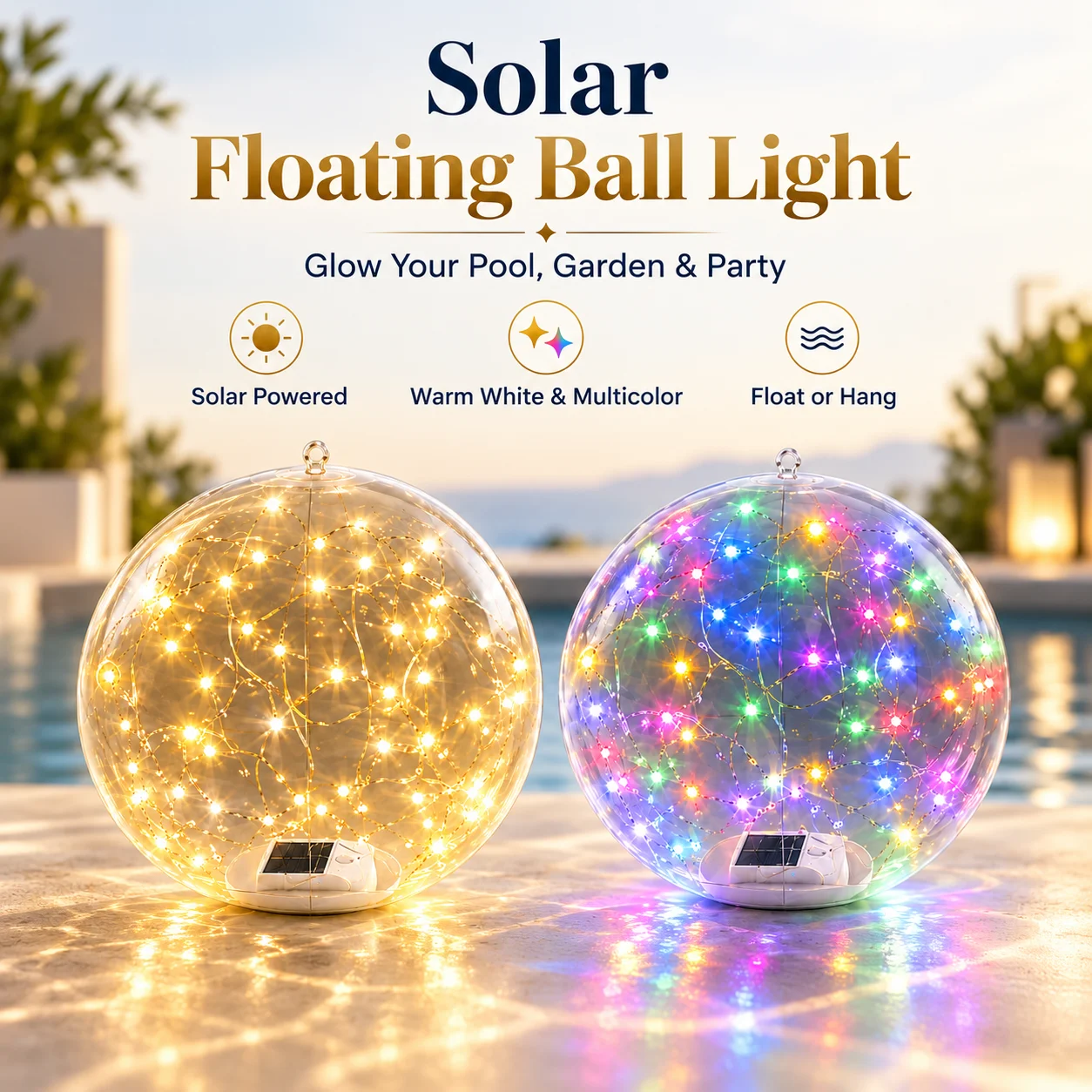 Solar Floating Ball Lights LED Globe Orb Lamps Auto On at Night for Pool Pond Garden Patio Wedding Party Decor