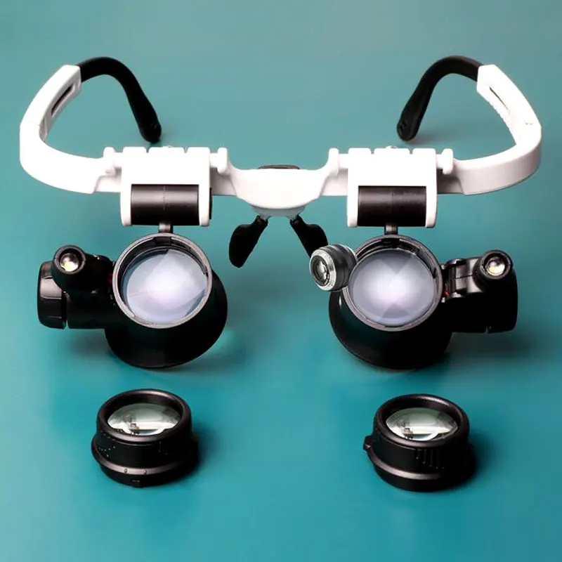 LED Illumination Headband Glasses-type Magnifier 8X 15X 23X Binocular Loupe Carving Micro-carved Repair Lamp Magnifying Glass