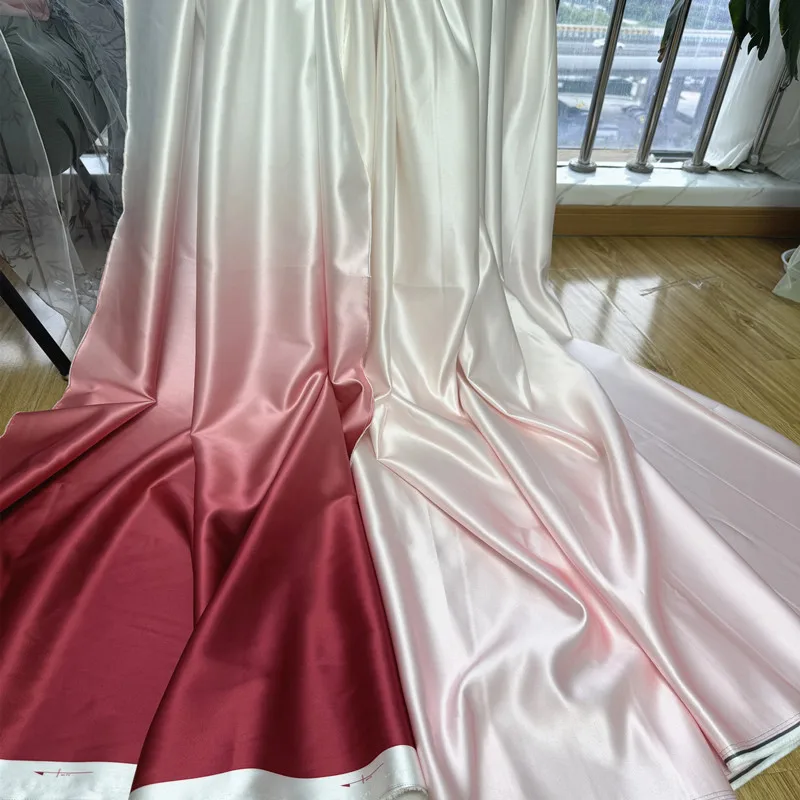 Vino rojo cielo azul degradado satén suave tela satinada brillante vestido formal tela de satén grueso esponjoso para boda