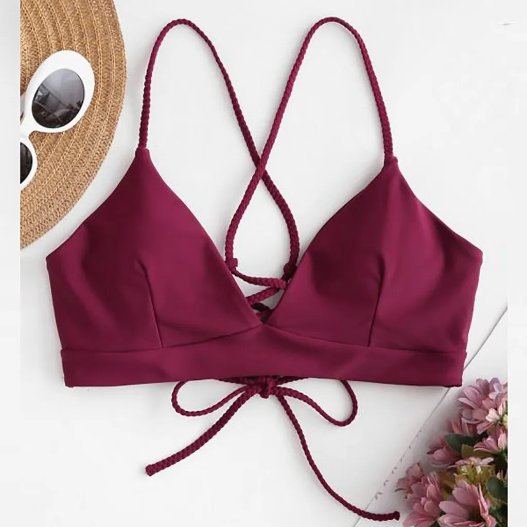 Push-Up Padded Beachwear Bikini Tops Swimsuit Sexy Women Swimwear Bandage Swimwears Tankinis Set Solid Color Swim For Women