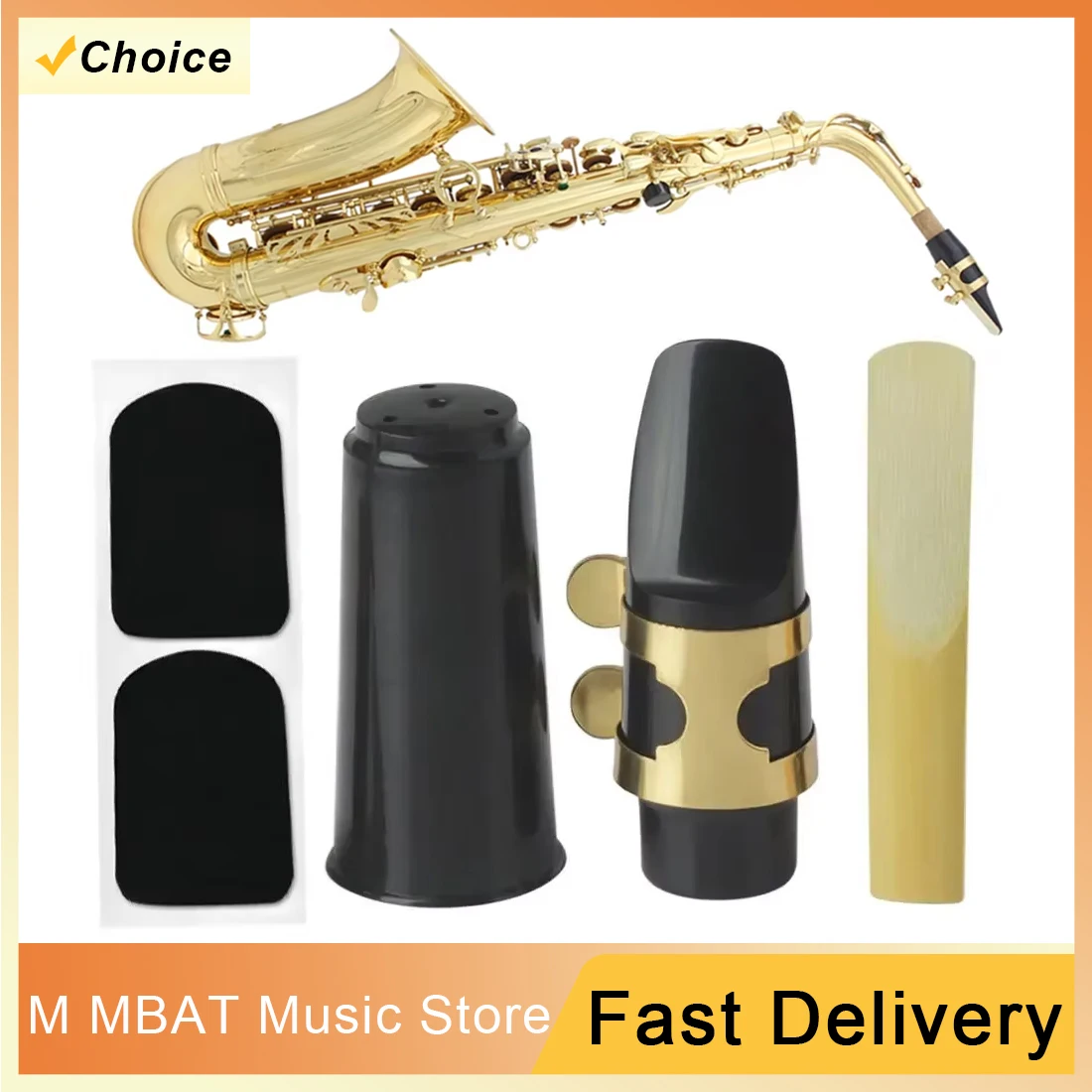 M MBAT Alto Tenor Soprano Sax Saxophone Mouthpiece Plastic with Cap Metal Buckle Reed Dental Pad Woodwind Instrument Accessories