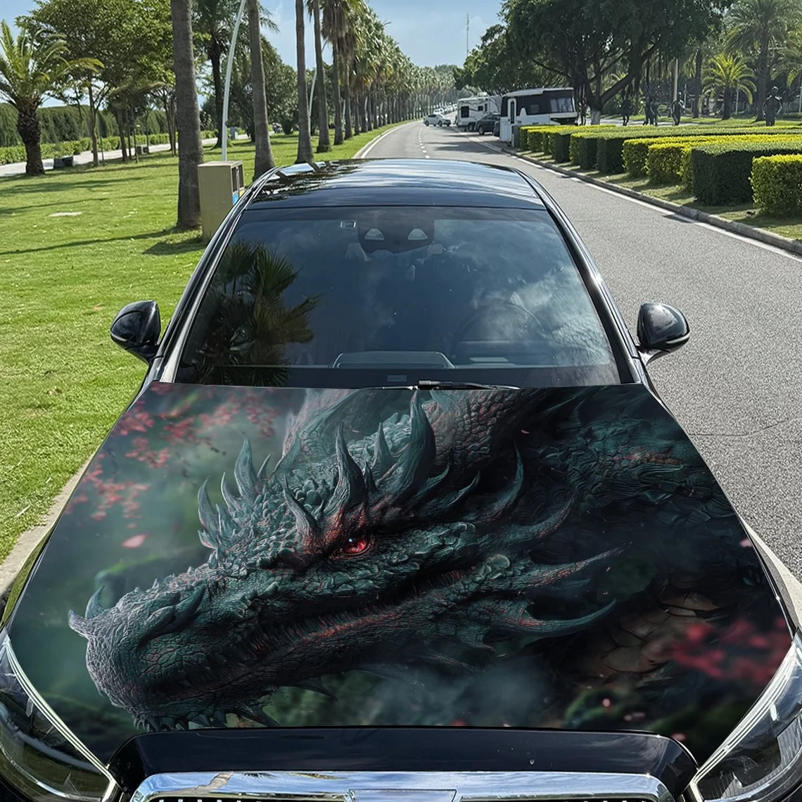 Red Eyes Dragon Car Hood Sticker PVC Self Waterproof Stick, Striking Auto Exterior Accessories Decor Protect Gift for Car Lover