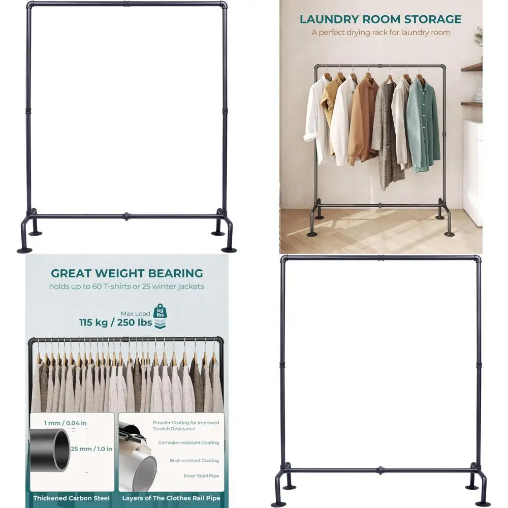 

Sturdy Freestanding Pipe Clothes Rack for Garment Storage and Display, Heavy-Duty with 4 Legs, Black