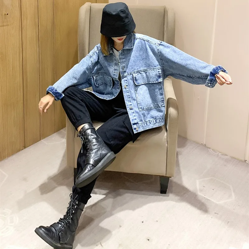 2024 Spring And Autumn New Embroidery Sequin Cartoon Oversized Denim Coat Women\'s Loose Korean Style Mid-Length Jeans Chaquetas