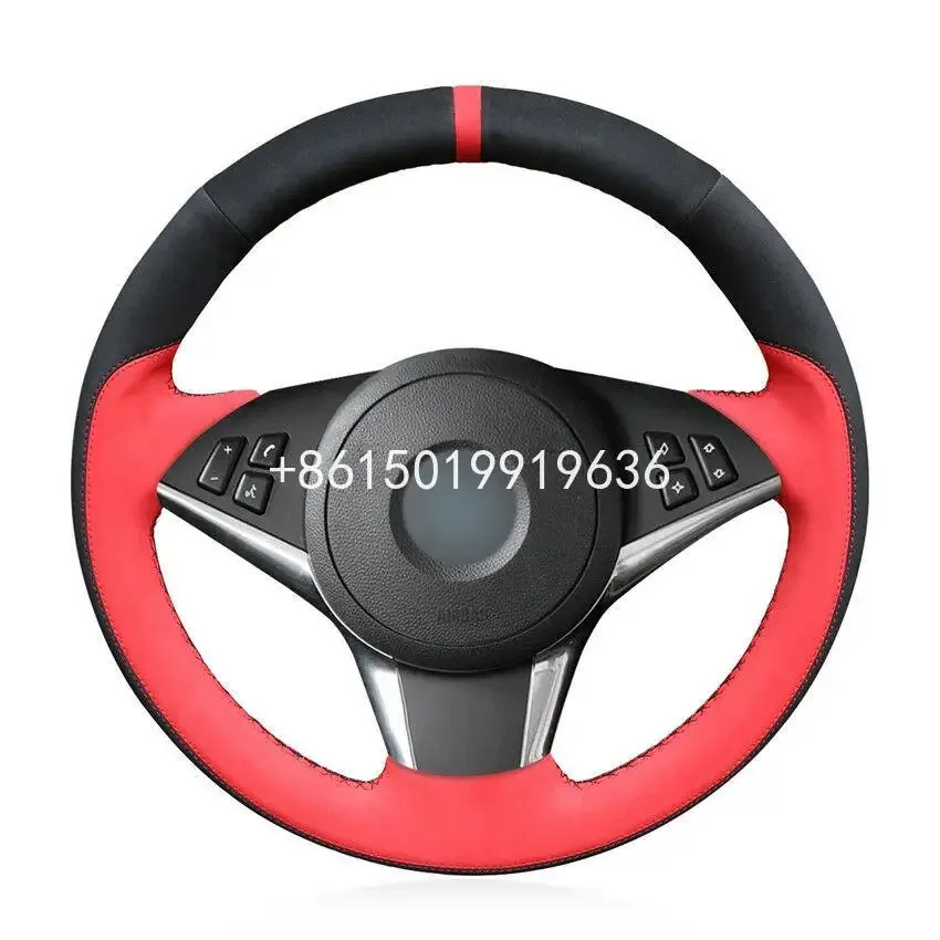 

Custom Hand-Stitch Red Black Suede Car Steering Wheel Cover For BMW 630i 645Ci E64