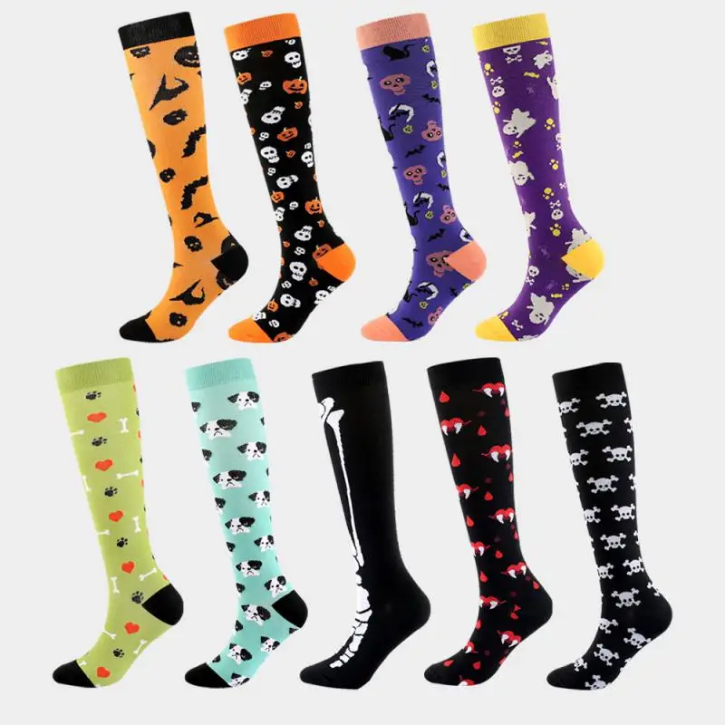9pair Women Cartoon Pressure Socks Men Halloween Funny Sports Compression Stockings Muscle Running Fitness Pattern New Products