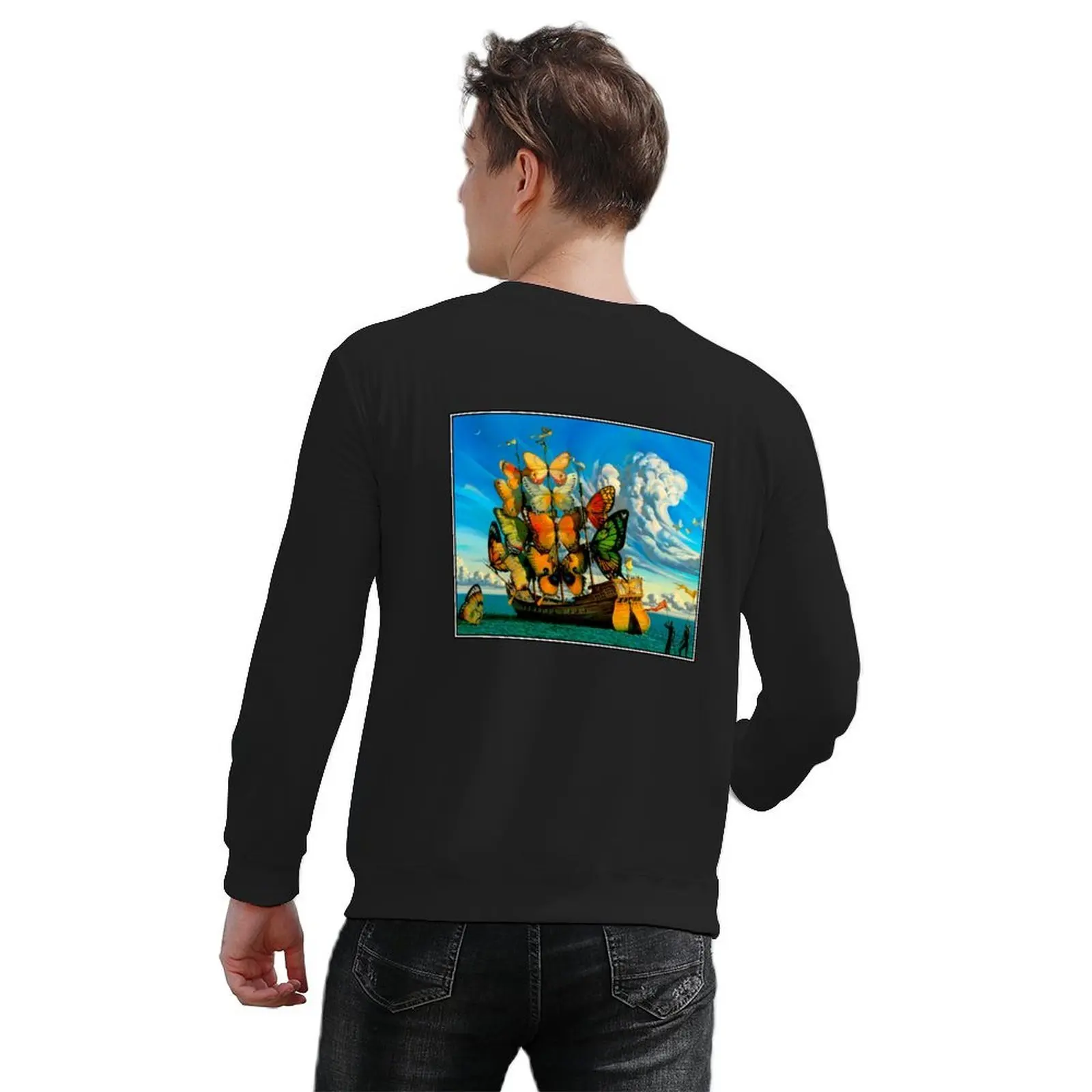 BUTTERFLY SHIP : Vintage Surreal Abstract Fantasy Print Pullover japanese style mens clothes tracksuit sports sweatshirt man