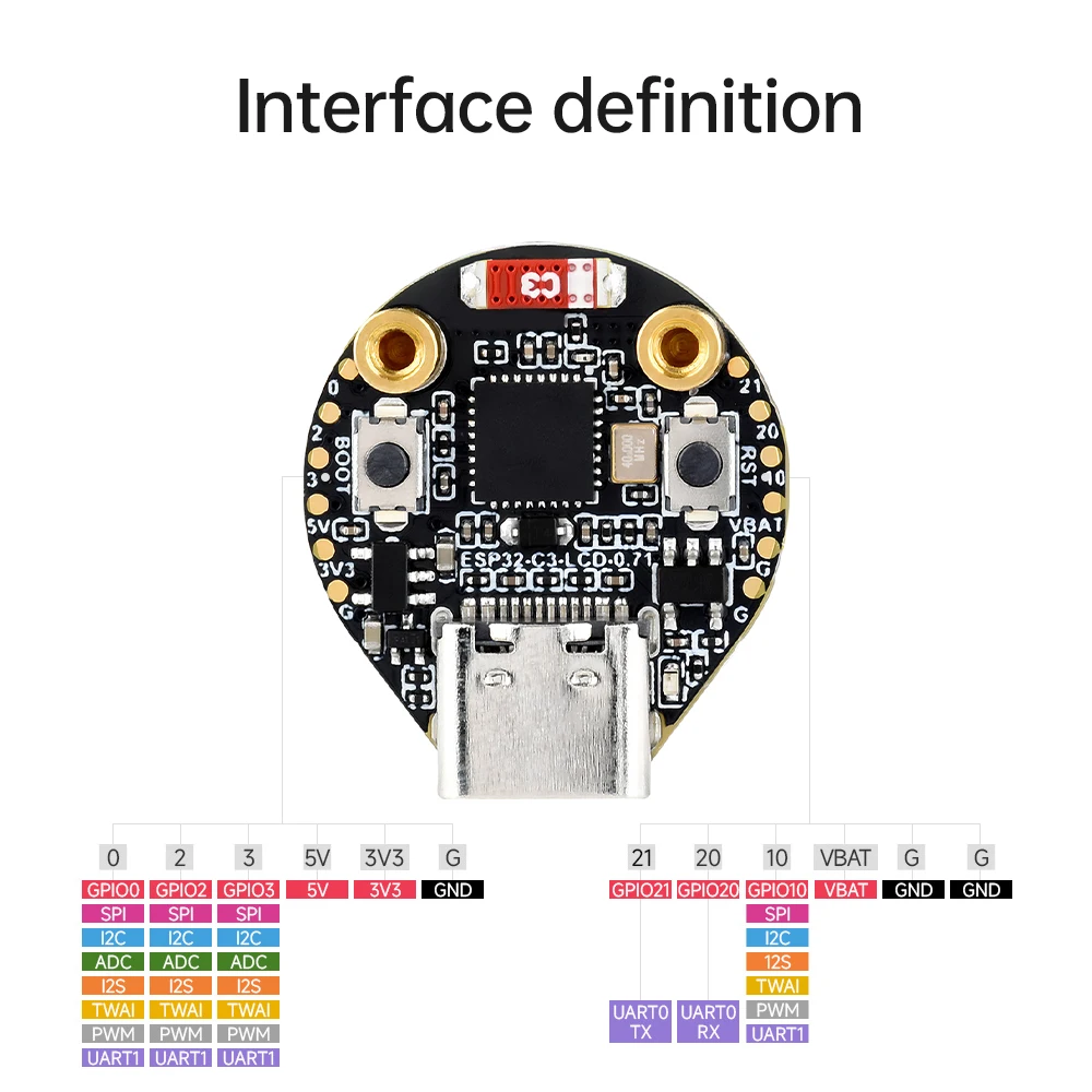 ESP32-C3 لوحة تطوير إنترنت الأشياء على متن 0.71 بوصة SPI واجهة شاشة LCD 160X160 بكسل لوحة تجريبية لوحة LCD مستديرة