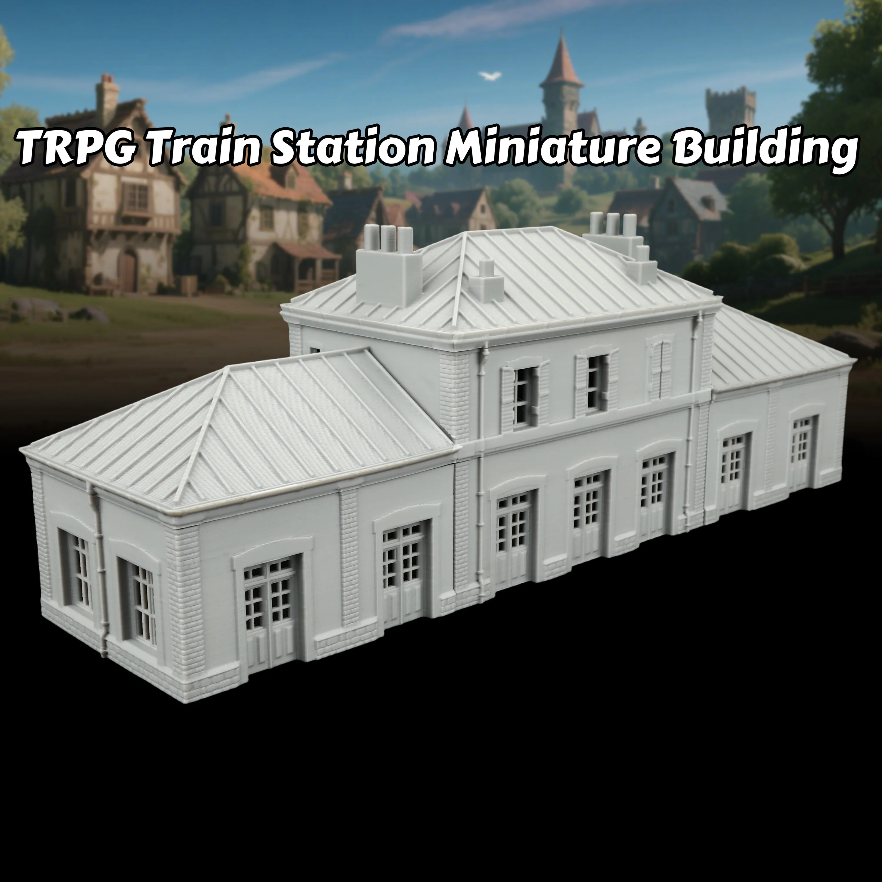 TTRPG Train Station Miniature Terrain Set | Rural Industrial Style Railway Station Architecture, Easy Assembly Table RPG Scenery