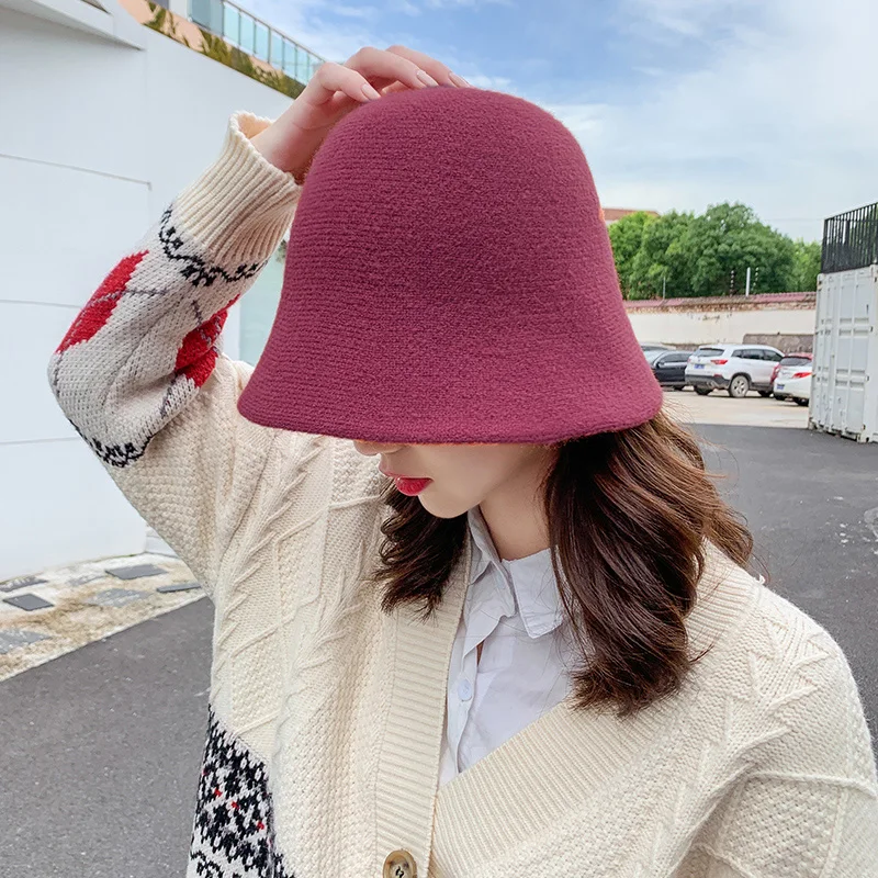MAXSITI U 2021 Fashion Knitted Bucket Hat Cashmere Blended Hats For Women Warm Basin Cap Korean versatile Winter Fisherman Hats