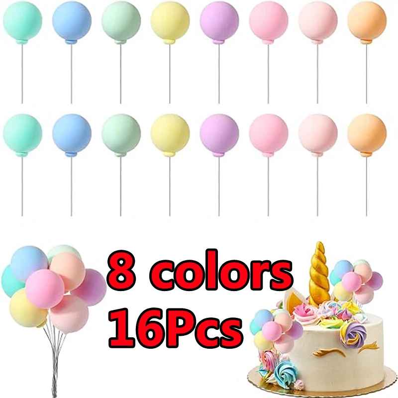 

16Pcs 8color Balloon Cake Topper for Boy Girls Happy Birthday Reusable Mini Colorful Balloon Cake Picks Cake Decorating Supplies