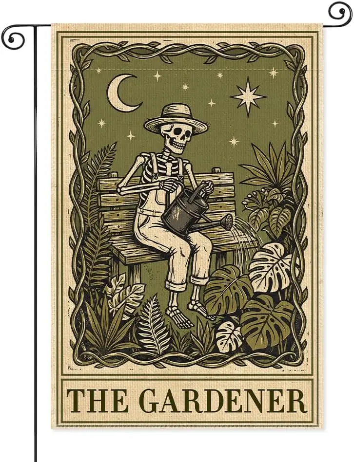 The Gardener Garden Flags for Outside, Gothic Garden Flag for Plant Lover, Spooky Yard Banner for Gardener, Funny Skeleton P zzo