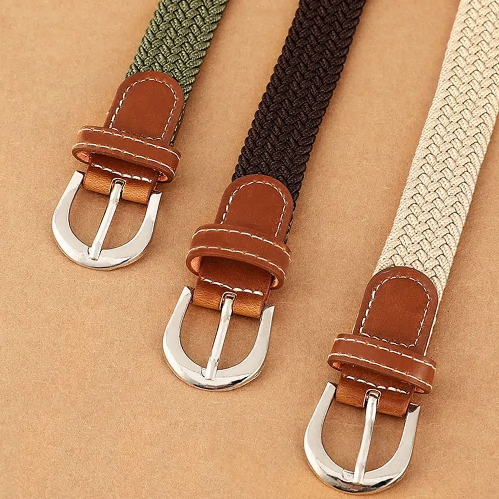 Gebreide Dunne Geweven Riem Casual Verstelbare Canvas Stretch Taillebanden Hoge Kwaliteit Legering Pin Gesp Elastische Tailleband Jeans