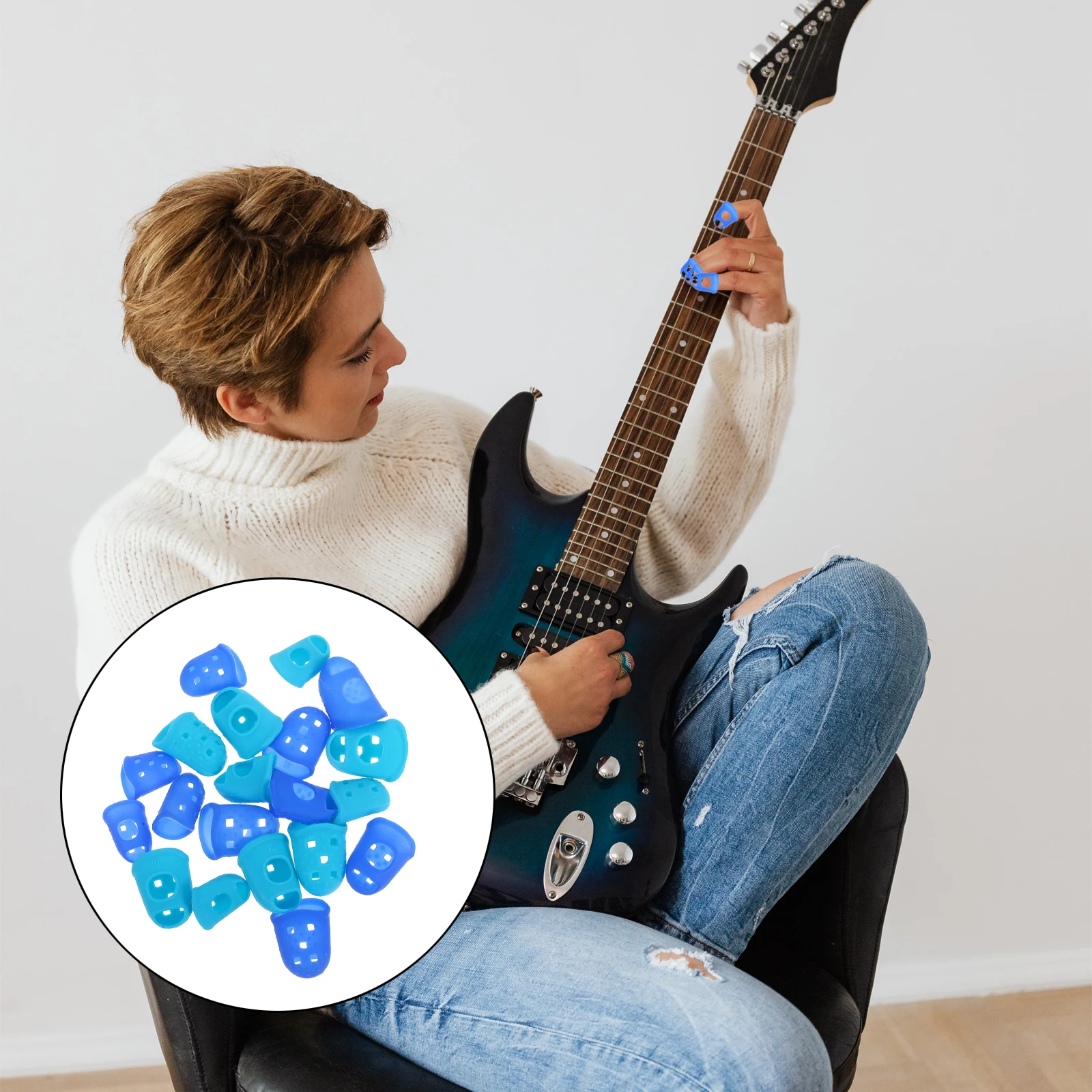 

20pcs Guitar Finger Protectors Silicone Finger Guards For Stringed Instruments Thumb Pick Covers Elastic Breathable Fingertip