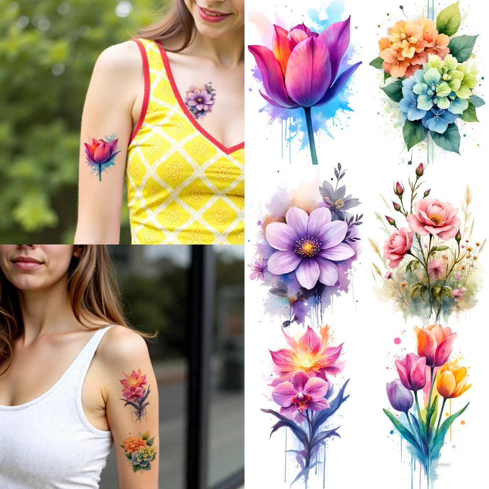 

9 шт., временные татуировки, временные татуировки, наклейки с цветами, водонепроницаемые долговечные наклейки на тело для щек, плеч