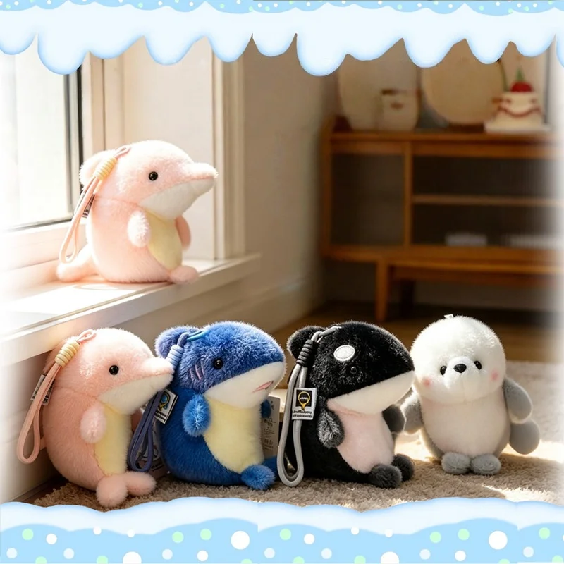 Ocean Animals Plush Keychain Seal Dolphin Shark Whale Cute Stuffed Marine Animal Pendant Soft Fluffy Sea Creatures Plushie