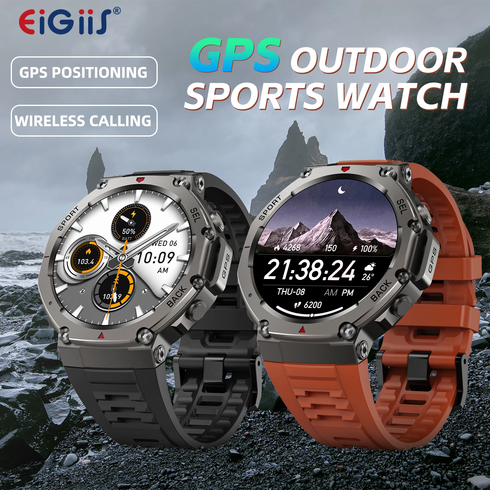 

EIGIIS New Smart Watch for Men 1.43’’ AMOLED GPS Smartwatch 5ATM Waterproof Rugged Fitness Tracker Compatible with iOS Android