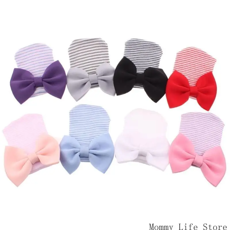 

Cotton Bonnet Hat Newborns Bowknot Charm Bonnet Soft Breathable Baby Stripe Hat
