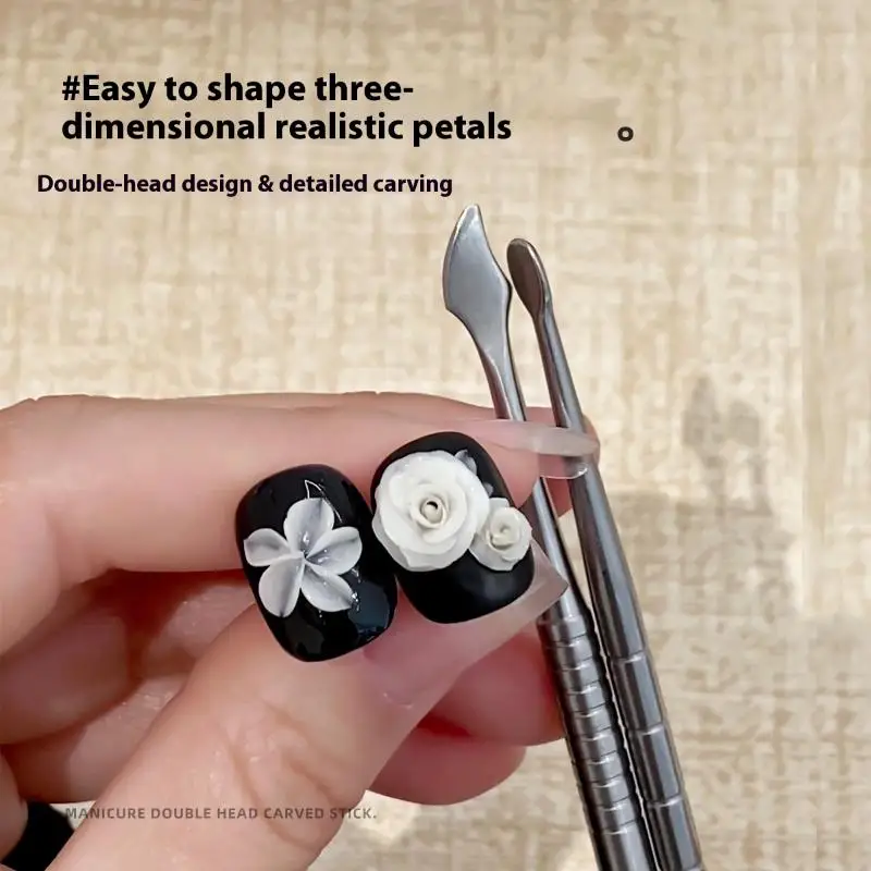 Tige d'agitation de Gel pour ongles en acier inoxydable à Double tête, bâton de dessin de détail, Palette cosmétique, spatule, outil de mélange, Nail Art