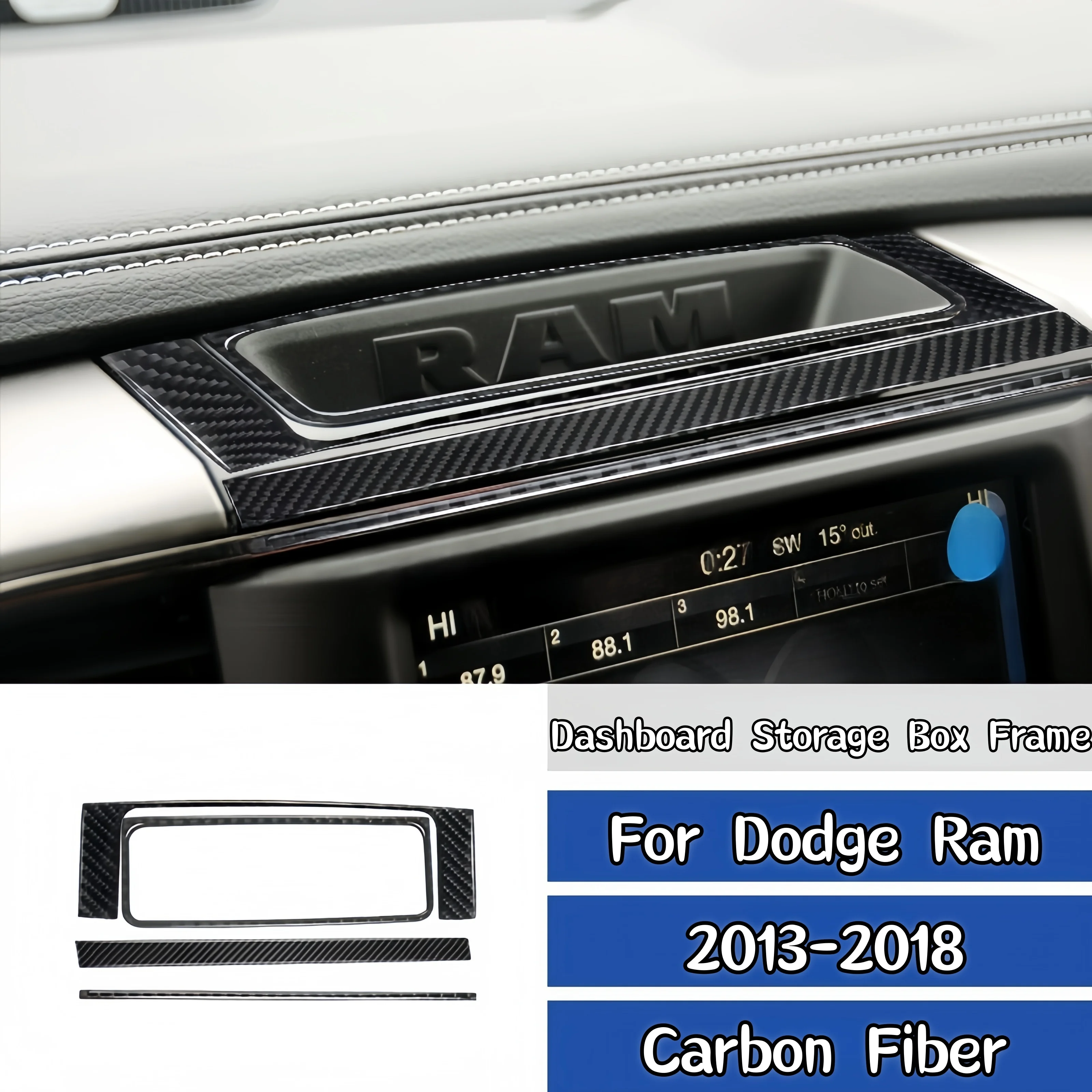 

Для Dodge Ram 1500 2013-2018: Декоративная накладка из углеродного волокна на рамку отсека для хранения на приборной панели, аксессуары