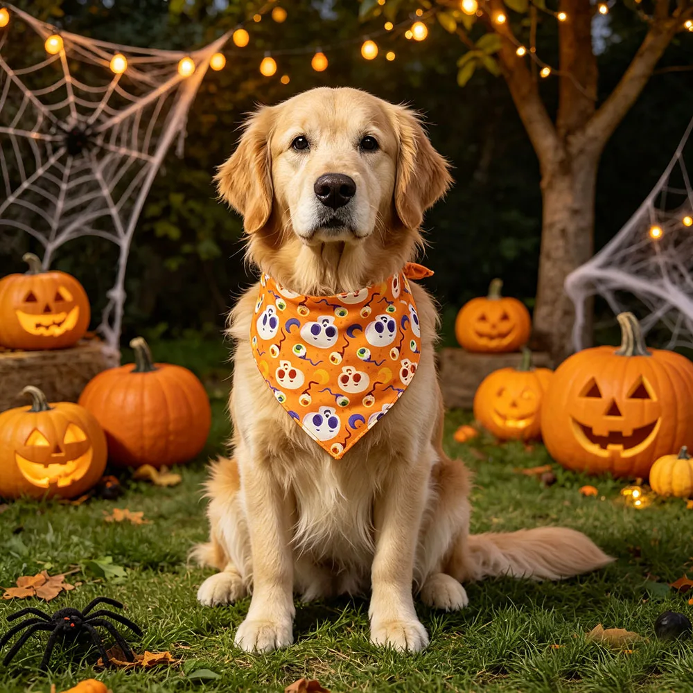 2-Pack Halloween Dog Bandana Pet Halloween Bandanas Reversible Dog Cat Halloween Bandanas Triangle Scarfs Bibs with Spiders Bats