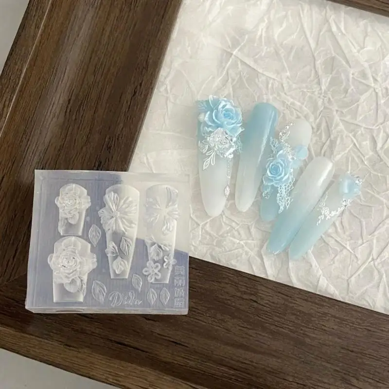 3D Rose and Ice Flowers Mold for Custom Resin Nail Art Silicone for Creative Carving