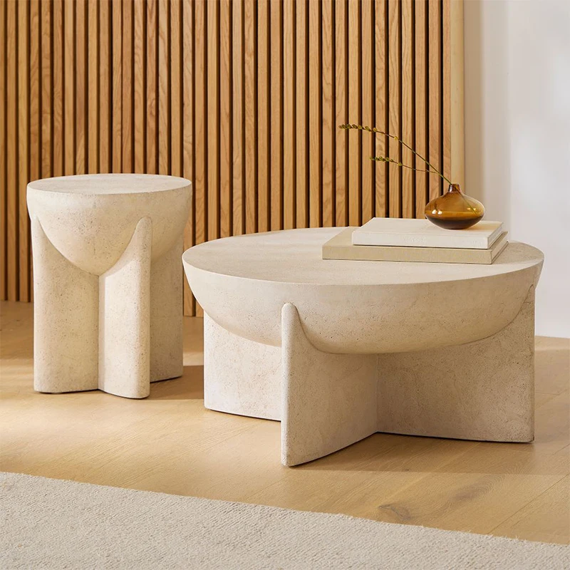 Table basse d'extérieur blanche crème française, design moderne, Table d'appoint ronde créative, meu