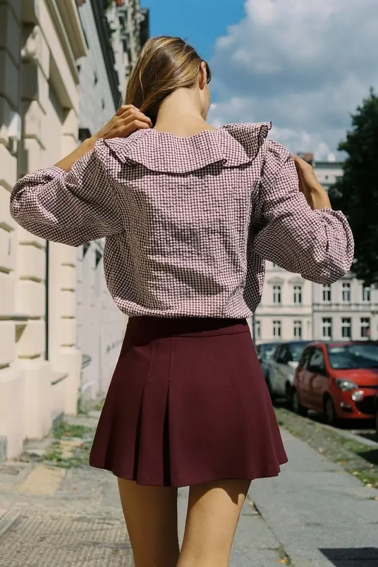 BB6832 ZA25 Jesienna Nowa Kolekcja Damska, Modna, Casualowa, Uniwersalna Spódnica Mini z Wysokim Stanem w Kształcie Litery A, Spodnie-Spódnica z Dekoracyjnymi Falbanami 1478525